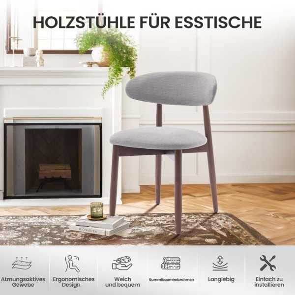 COLAMY Küchenstuhl Esszimmerstühle 6er Set, Moderne Polsterstuhl Essstühle mit Fester Rückenlehne, Stoff Esszimmerstühl mit Holzbein für Esszimmer, Küche, Restaurant, Hellgrau Bild 4