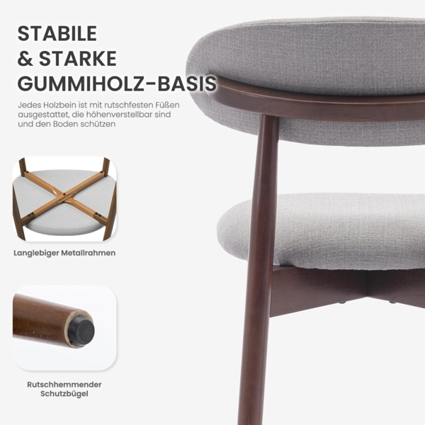 COLAMY Küchenstuhl Esszimmerstühle 6er Set, Moderne Polsterstuhl Essstühle mit Fester Rückenlehne, Stoff Esszimmerstühl mit Holzbein für Esszimmer, Küche, Restaurant, Hellgrau Bild 8