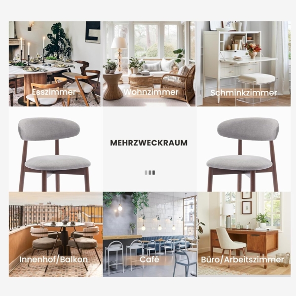 COLAMY Küchenstuhl Esszimmerstühle 6er Set, Moderne Polsterstuhl Essstühle mit Fester Rückenlehne, Stoff Esszimmerstühl mit Holzbein für Esszimmer, Küche, Restaurant, Hellgrau Bild 9