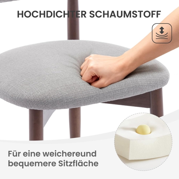 COLAMY Küchenstuhl Esszimmerstühle 6er Set, Moderne Polsterstuhl Essstühle mit Fester Rückenlehne, Stoff Esszimmerstühl mit Holzbein für Esszimmer, Küche, Restaurant, Hellgrau Bild 6