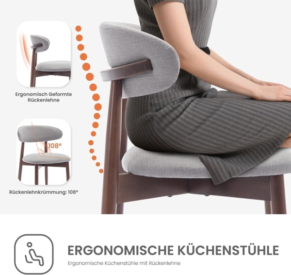 COLAMY Küchenstuhl Esszimmerstühle 6er Set, Moderne Polsterstuhl Essstühle mit Fester Rückenlehne, Stoff Esszimmerstühl mit Holzbein für Esszimmer, Küche, Restaurant, Hellgrau Bild 5