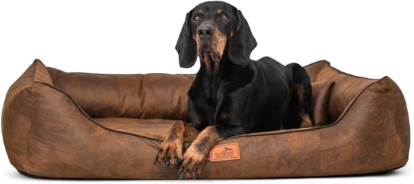 ALBERTO Orthopädisches Hundebett in Lederoptik - 28 Hellbraun, 150x100cm