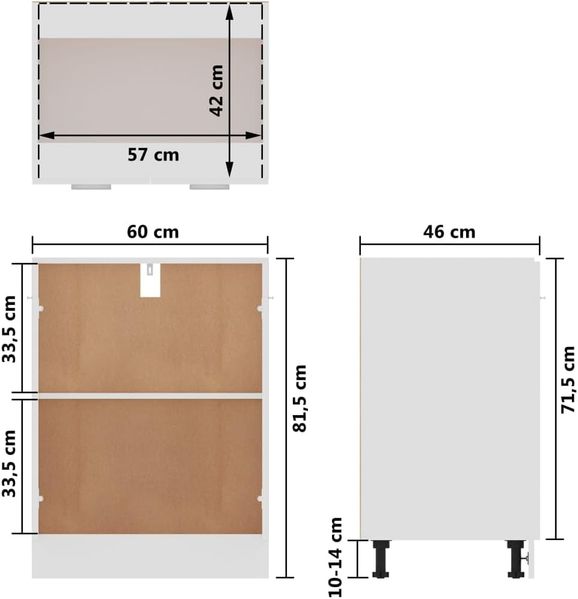 vidaXL Unterschrank mit 2 Regalböden Küche Schrank Küchenzeile Küchenmöbel Küchenschrank Küchenunterschrank Weiß 60 x 46 x 81,5 cm Holzwerkstoff Bild 3
