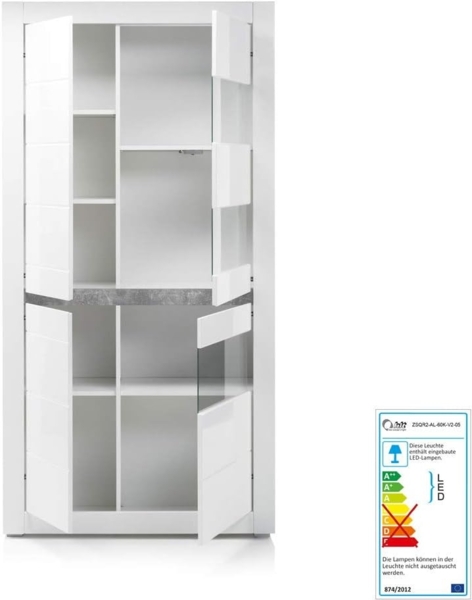 Lomadox Vitrine COGO-61 weiß Hochglanz inkl. LED 100x198x35cm Bild 4