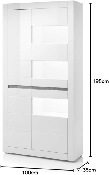 Lomadox Vitrine COGO-61 weiß Hochglanz inkl. LED 100x198x35cm Bild 2