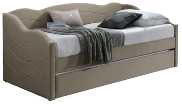 Vente-unique - LENVIA Bett SamtStoff Schokoladenbraun - B 96,5 cm x H 81,2 cm x L 207 cm