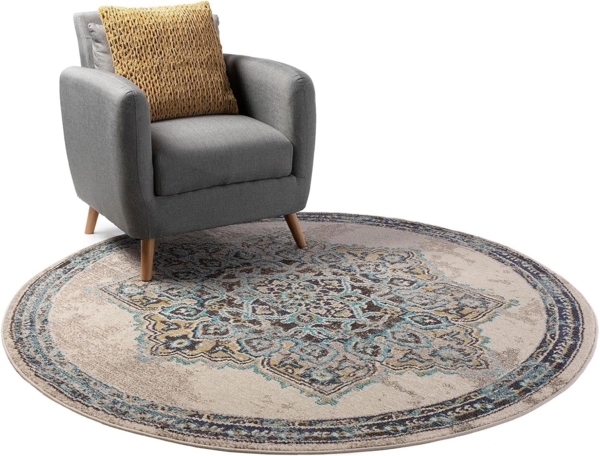 benuta Teppich Casa, rund, Höhe: 11 mm, Teppich Wohnzimmer, Esszimmer, Schlafzimmer, Flur, Farbenfroh, Retro