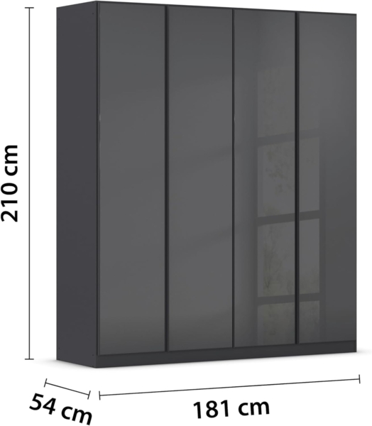 Rauch Möbel Monostar, Drehtürenschrank, Kleiderschrank, Kleiderschränke, Garderobe, Schrank mit Stauraum, 4-türig, 4 Glastüren, Farbe Glas Basalt/Grau metallic, 181 x 210 x 54 cm Bild 3