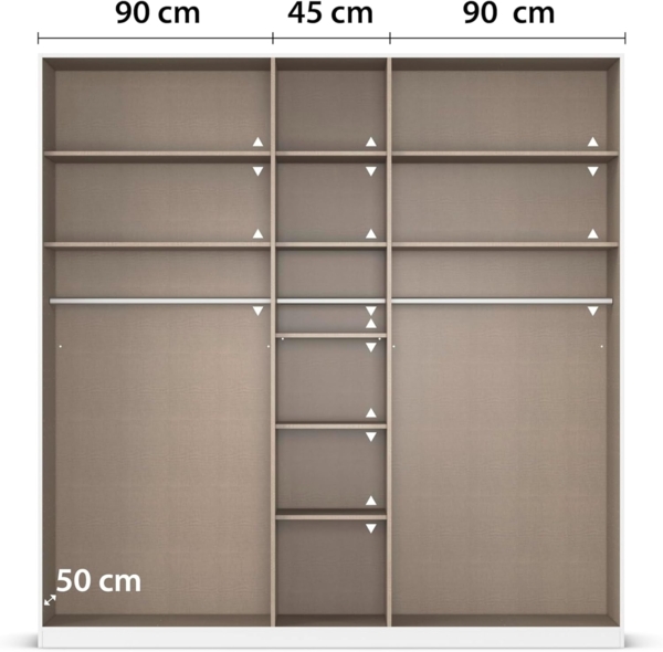 Rauch Möbel Alabama, Kleiderschrank, Garderobenschrank, 5-türig, Zubehör Classic, 3 Kleiderstangen, 9 Einlegeböden, Farbe Grau metallic, Schwarz, Griff Grau metallic, 226 x 229 x 54 cm Bild 8