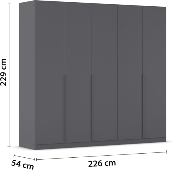Rauch Möbel Alabama, Kleiderschrank, Garderobenschrank, 5-türig, Zubehör Classic, 3 Kleiderstangen, 9 Einlegeböden, Farbe Grau metallic, Schwarz, Griff Grau metallic, 226 x 229 x 54 cm Bild 3