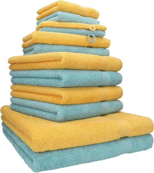 Betz Handtuch Set 12-tlg. Handtuch Set Premium Farbe honiggelb/Ocean, 100% Baumwolle, (12-tlg)