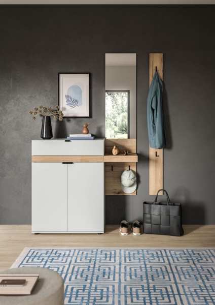 xonox. home - Garderobenkombination Naro 3 TLG. 148 x 194 x 37 cm in Korpus und Front grau und Abs. Evoke Oak Nachbildung - Garderobenschrank Garderobenmöbel Flurmöbel-Set Flursystem Stauraumlösung Bild 6