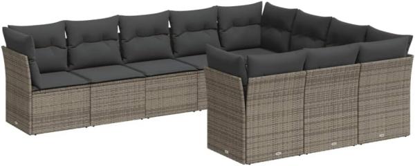 vidaXL 10-tlg. Garten-Sofagarnitur mit Kissen Grau Poly Rattan 3218220