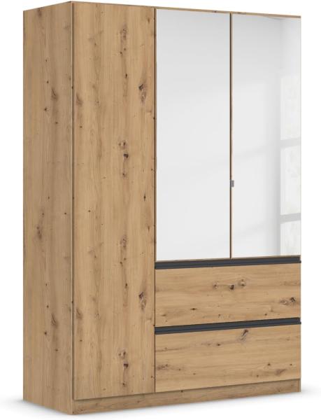 rauch Kleiderschrank, Drehtürenschrank COSTA, 3-türig, 2 Spiegeltüren, 2 Schubkästen, push-to-open, Eiche Artisan, 136 x 197 x 54 cm