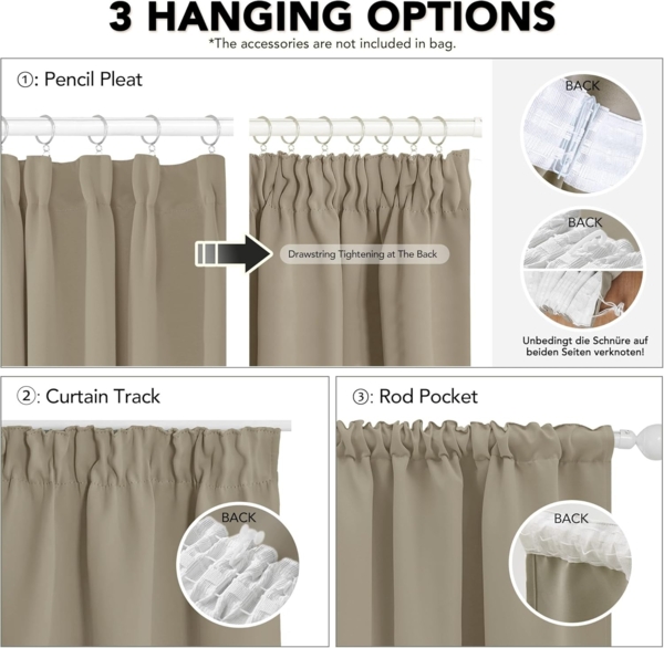 Deconovo Verdunkelungsvorhang Gardinen mit Kräuselband Blickdicht Vorhänge Wohnzimmer 2er Set, Vorhang Verdunkelung Vorhänge Kälteschutz Schlafzimmer Thermovorhang Bild 6