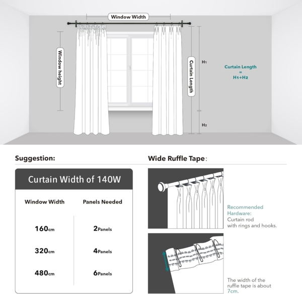 Deconovo Verdunkelungsvorhang Gardinen mit Kräuselband Blickdicht Vorhänge Wohnzimmer 2er Set, Vorhang Verdunkelung Vorhänge Kälteschutz Schlafzimmer Thermovorhang Bild 7