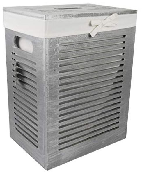 dvier Wäschekorb Holz MDF mit Bezug Deckel Handgriffe, Mass: BxTxH 35 x 25 x 46 cm, Ice Grau