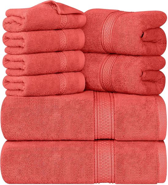 Utopia Towels 8-teiliges Premium-Handtuch-Set, 2 Badetücher, 2 Handtücher und 4 Waschlappen, 600 g/m², 100% ringgesponnene Baumwolle, Fitnessstudio, Hotel und Spa (Koralle)