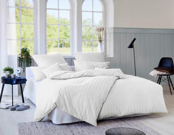 Cotonea Satin-Bettwäsche Linea kbA Größe 135x200+80x80 cm Kissenbezug 003 Weiß/Weiß Bild 3