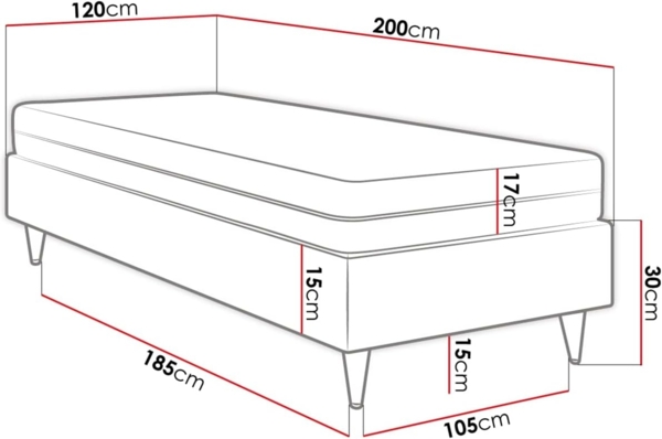 Boxspringbett Sauro Gold für Wandpaneel, Rosa, 120x200 cm Bild 3