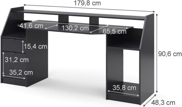 Vicco 'Joel' Computertisch, Schwarz, 179,8 x 90,6 x 65,5 cm Bild 3