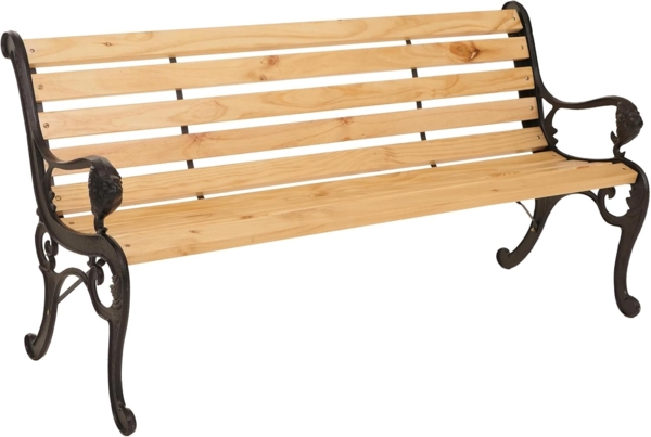 Gartenbank HWC-O25, Sitzbank Parkbank Holzbank 3-Sitzer, Gusseisen Holz Kiefer, 164cm ~ natur
