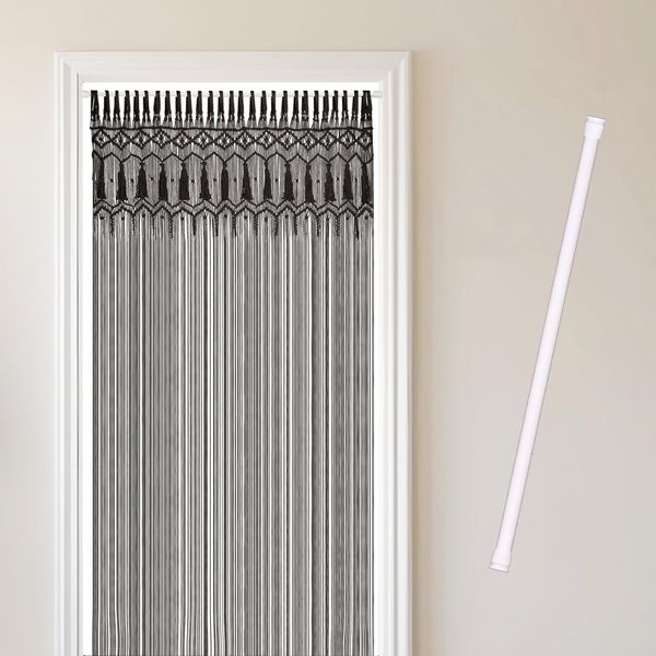 Cozyor Türvorhang Makramee 132 x 200 cm Boho Vorhang Fenstervorhang Raumteiler (1 St), Schlaufen, Baumwolle, mit Klemmstange ohne Bohren schwarz, Wandteppich Raumtrenner