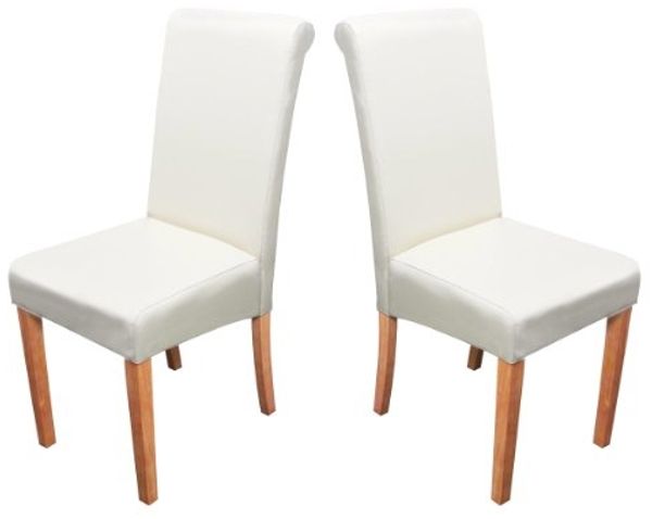 2er-Set Esszimmerstuhl Stuhl Küchenstuhl Novara II, Leder ~ creme, helle Beine