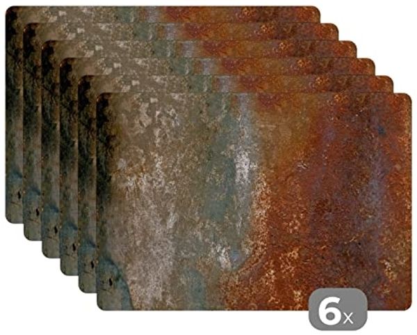 MuchoWow Platzset Stahl - Rost - Alt - Orange - Grau - Muster - Abstrakt, (6-St), Platzsets, Tischset, Abwaschbar, Tischsets, Platzdeckchen