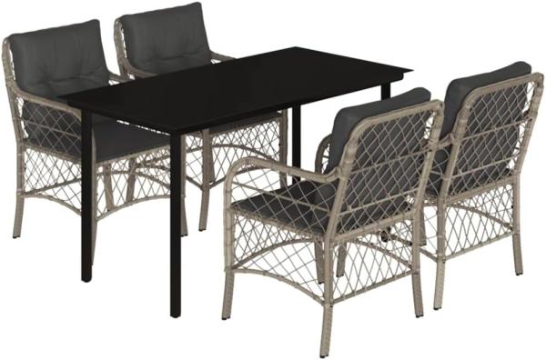 vidaXL 5-tlg. Garten-Essgruppe mit Kissen Hellgrau Poly Rattan 3212175