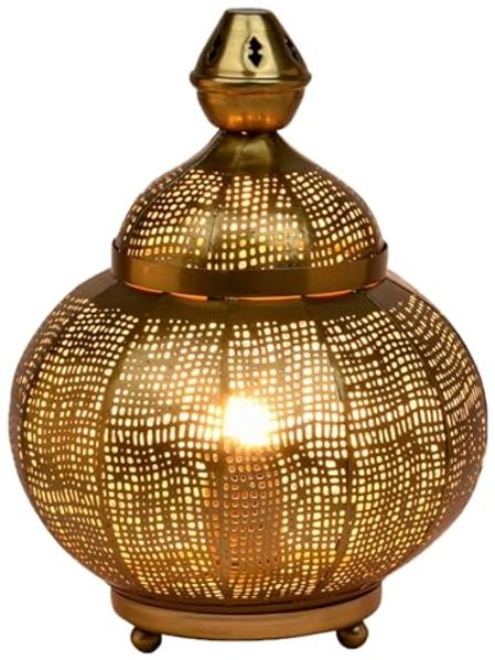Marrakesch Orient & Mediterran Interior Nachttischlampe Orientalische Deko Tischlampe Nachttischlampe Lampe Jamala Gold, Leuchtmittel nicht im Lieferumfang enthalten, Handarbeit
