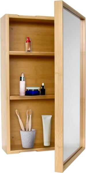 osoltus Spiegelschrank Badschrank mit Tür Bambus 60 x 35 x 14 cm