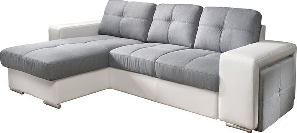 Cotta C209661 C311/D200 Polsterecke mit Schlaffunktion und Bettkasten, Kunstleder, 157x278 cm, weiß / Strukturstoff grau