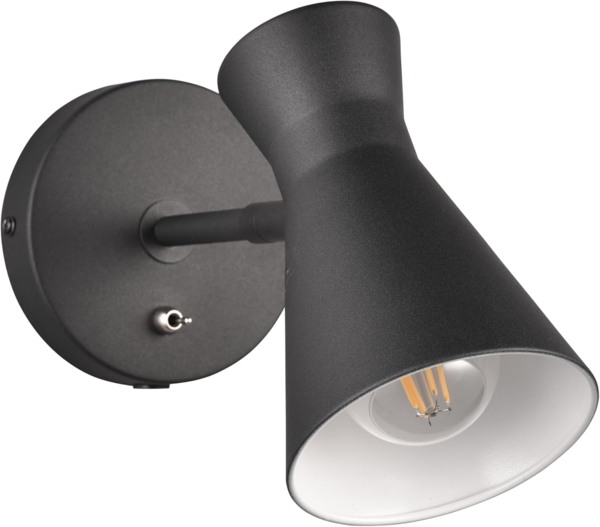 Wandstrahler ENZO Retro Schwarz mit Schalter & Stecker, Breite 12cm