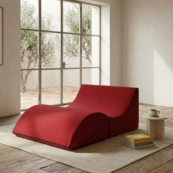Talamo Italia - Annabella Klappbett, Hocker, der in ein Doppelbett umgewandelt werden kann, Chaiselongue aus Öko-Leder, 100 % Made in Italy, 100 x 200 x 70 cm, Rot