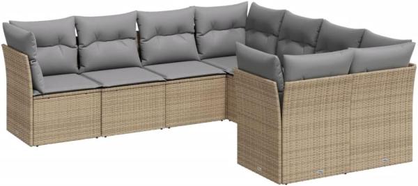 vidaXL 8-tlg. Garten-Sofagarnitur mit Kissen Beige Poly Rattan 3218589