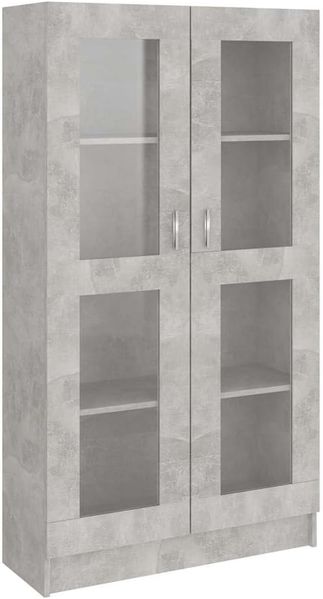 vidaXL Vitrinenschrank Bücherschrank Aktenschrank Büroschrank Vitrine Schrank Bücherregal Standvitrine Betongrau 82,5 x 30,5 x 150 cm Spanplatte
