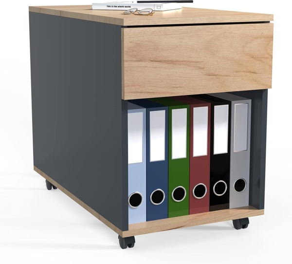 VCM Rollcontainer Dalosa 920392 Anthrazit / Honig-Eiche H. 55 x B. 39 x T. 70 cm