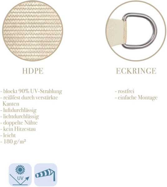 anndora Sonnensegel 5x5 cream quadratisch HDPE Bild 4