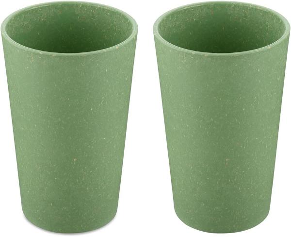 Koziol Becher 2er-Set Connect Cup L, Trinkgläser, Kunststoff-Holz-Mix, Nature Leaf Green, 350 ml, 7022703