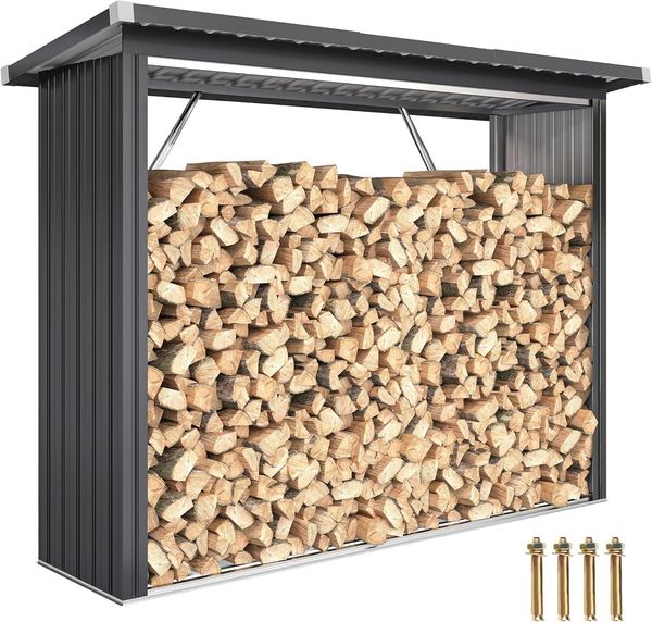 Outsunny Kaminholzregal-Erweiterung erhöhter Boden, BxTxH:213x66.5x150 cm, (Stahlschuppen, 1-St, Feuerholz-Unterstand), Wellblechdach, Dunkelgrau