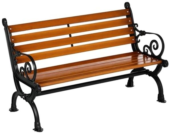 Outsunny Gartenbank Balkonbank mit Armlehnen, für Garten, Balkon, wetterfest (Sitzbank für 2 Personen, 1-St, Parkbank), Holz, 120 x 64 x 79 cm, Teak