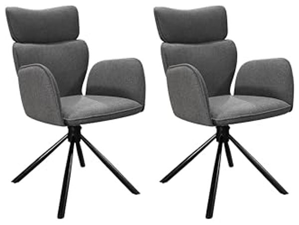 byLIVING Esszimmerstuhl 2er Set Seattle/Webstoff anthrazit/Gestell Metall schwarz matt/Sitzschale 360° drehbar/Esszimmerstuhl/B 65, H 93, T 65 cm
