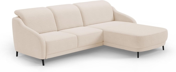 CAVADORE Ecksofa Blue/Moderne Eckcouch mit Longchair, Inkl. Kopfteilverstellung, Vorziehsitz motorisch, Klapptisch, USB-Anschluss und mattschwarzen Metallfüßen / 271 x 93 x 191 / Flachgewebe, Beige