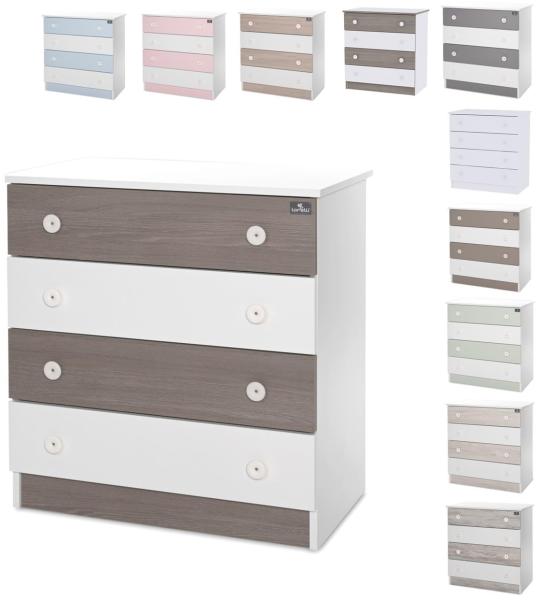 Lorelli Kommode Dresser 81 x 50 x 86 cm, 4 große Schubladen, schnelle Montage weiß braun