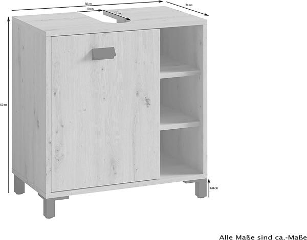 byLIVING Waschbeckenunterschrank WELLNESS / Waschtisch Unterschrank stehend, in Artisan Eiche, Griff aus Metall in schwarz / 1-türig und drei offne Fächer / B 60, H 62, T 34 cm Bild 3