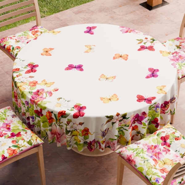 PETTI Artigiani Italiani - Schmutzabweisende runde Tischdecke aus Mikrofaser (Durchmesser 120 cm), Küchentischabdeckung für runden Tisch, Schmetterling-Design, 100% Made in Italy Bild 2