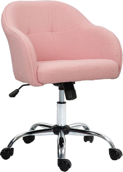 HOMCOM Bürostuhl höhenverstellbarer, mit Wippfunktion, Teddysamtoptik (ergonomisch Homeoffice Stuhl, 1 St), für Schlafzimmer, Arbeitszimmer, Rosa