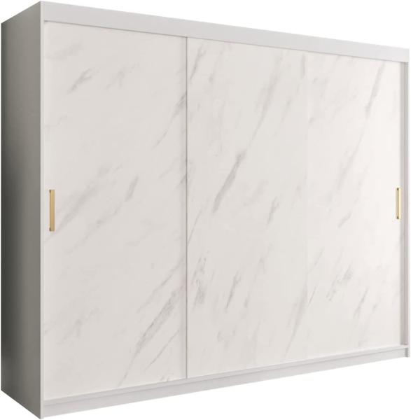 Kleiderschrank Kamoga T 250 (Weiß / Marmor Weiß + Gold, mit Schubladen) Bild 1