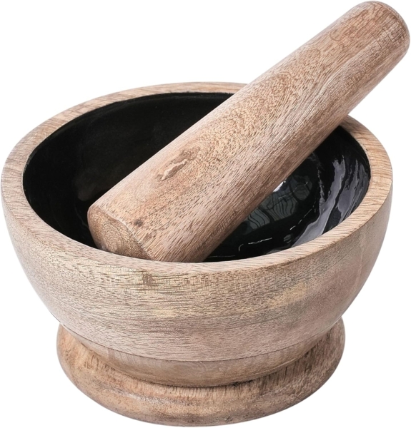 Mörser und Stößel QENA Mango Holz Braun Schwarz